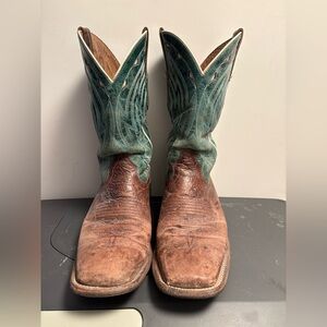 Men's Ariat Cowtown Chocolate Bullfrog Print Leather Sole Cowboy Boot Size 11.5